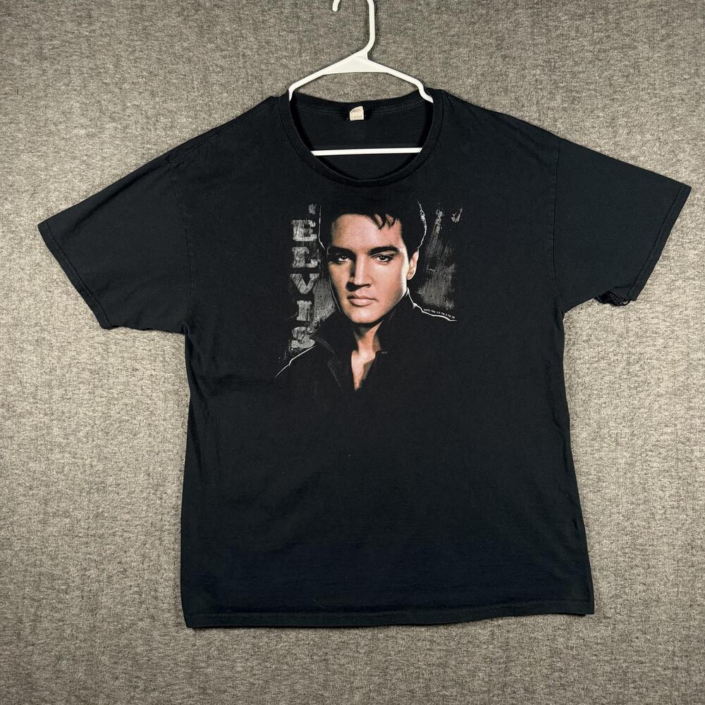 Elvis Presley T Shirt Mens L Black Big Face Portrait Graphic Fruit of the Loom